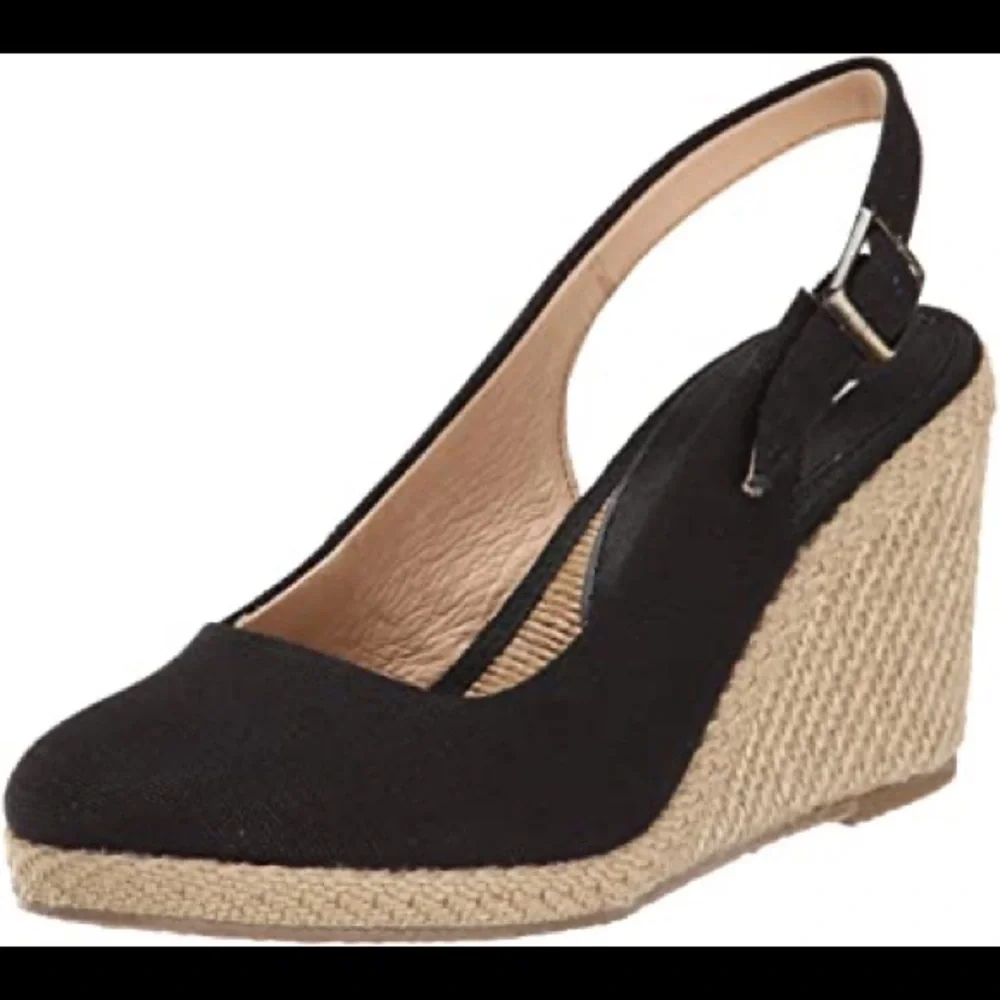 Dune London Black Canvas Espadrille Wedge Slingback